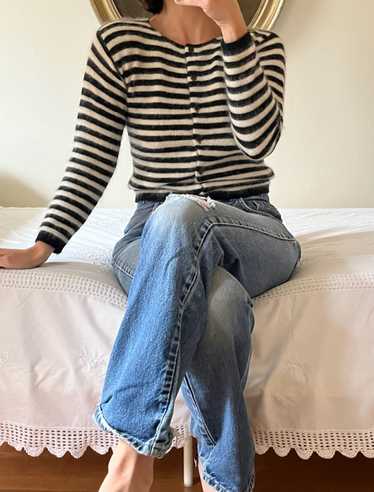 Vintage Striped Angora Blend Knit Cardigan