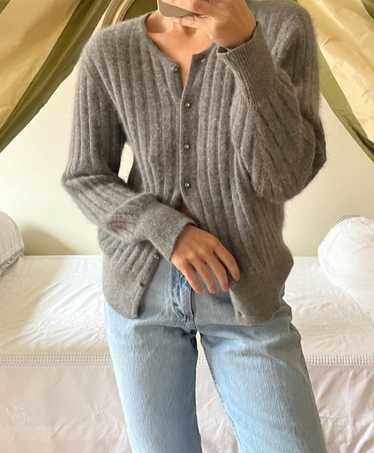 Vintage Dove Grey Ribbed Angora Blend Knit Cardiga