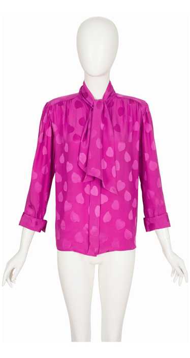 Yves Saint Laurent 1980s Heart Print Fuchsia Silk 