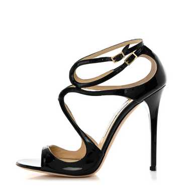 JIMMY CHOO Patent Calfskin Lance Sandals 40.5 Blac