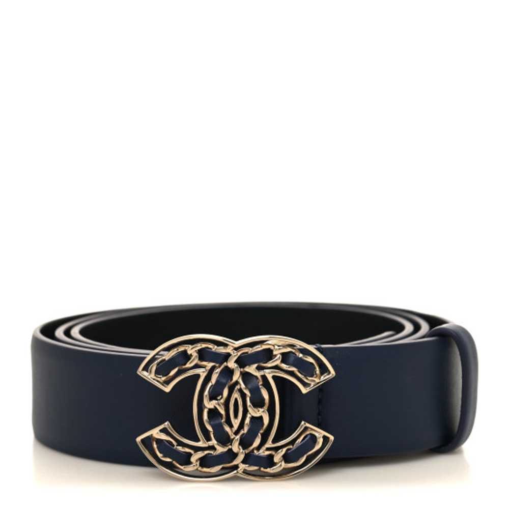 CHANEL Calfskin Quilted CC Belt 95 38 Navy - image 1