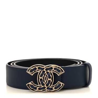 CHANEL Calfskin Quilted CC Belt 95 38 Navy - image 1