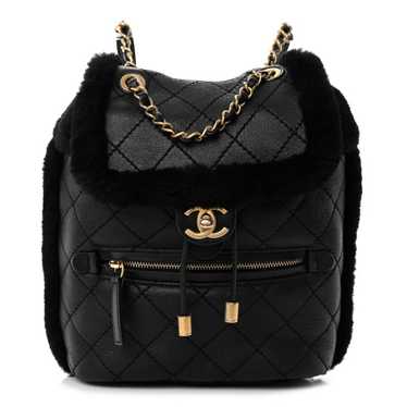 CHANEL Lambskin Shearling Quilted CC Backpack Blac