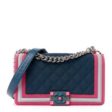 CHANEL Canvas Quilted Medium Fluo Boy Flap Dark Na