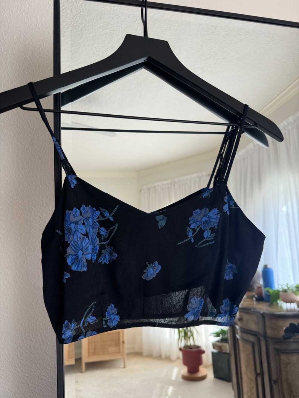 Reformation Blue Floral Black Bra Crop Top (2) |… - image 1