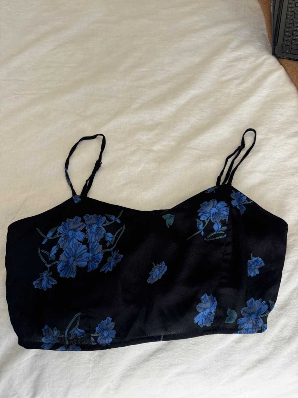 Reformation Blue Floral Black Bra Crop Top (2) |… - image 3