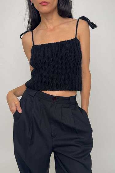 Vintage Hand Knit Sleeveless Sweater - Coal