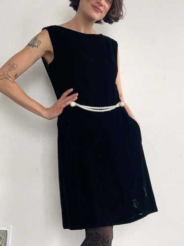 Vintage 60s Velvet Evening Dress with Crystal Belt