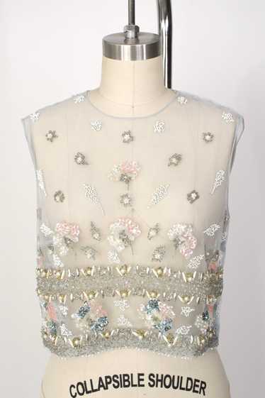 1960s Tulle Floral Beaded Top