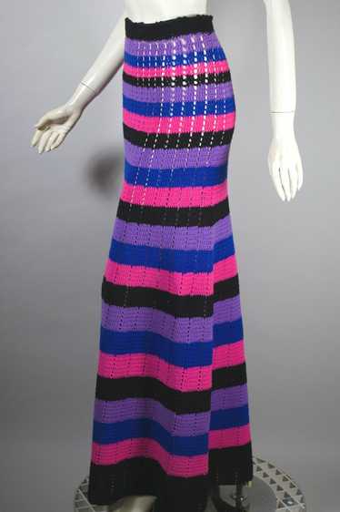 Colorful stripes crochet wool knit 70s maxi skirt 