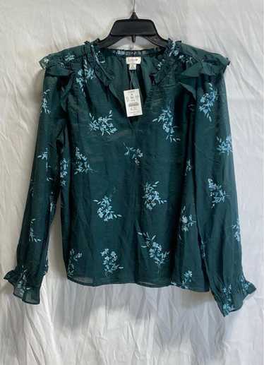 J.CREW NWT J. Crew Womens Green Floral Split Neck 