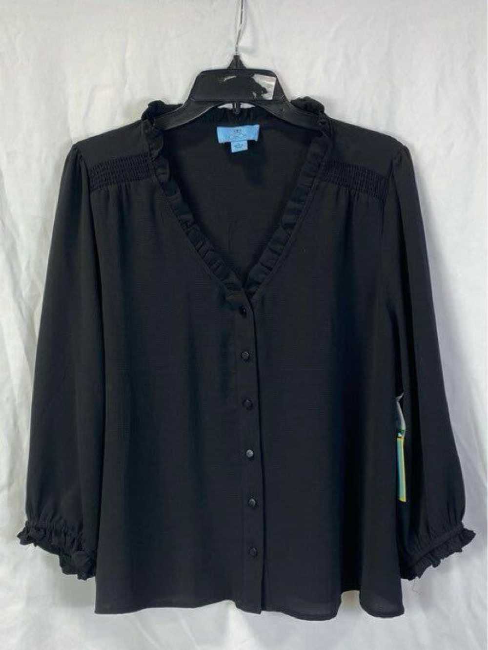 NWT CeCe Womens Black Ruffle V-Neck Long Sleeve B… - image 1