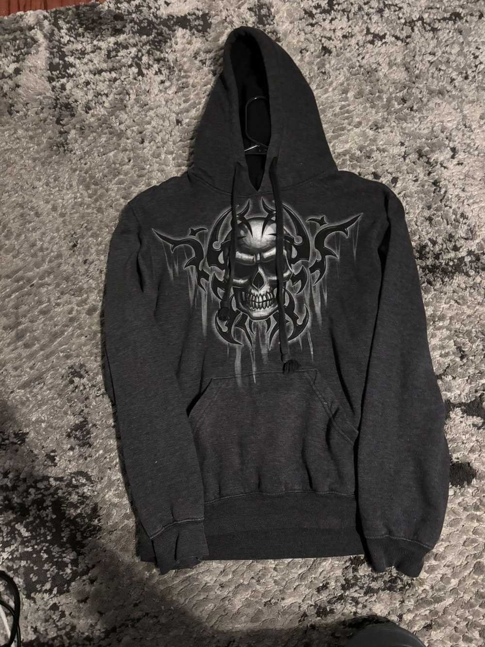 Affliction cool affliction style skull hoodie - image 1