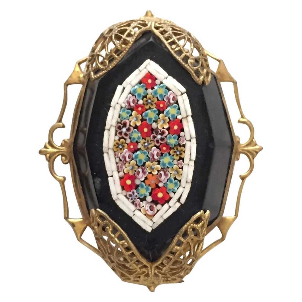 Late Victorian Murano Glass Mosaic on Black Jet S… - image 1