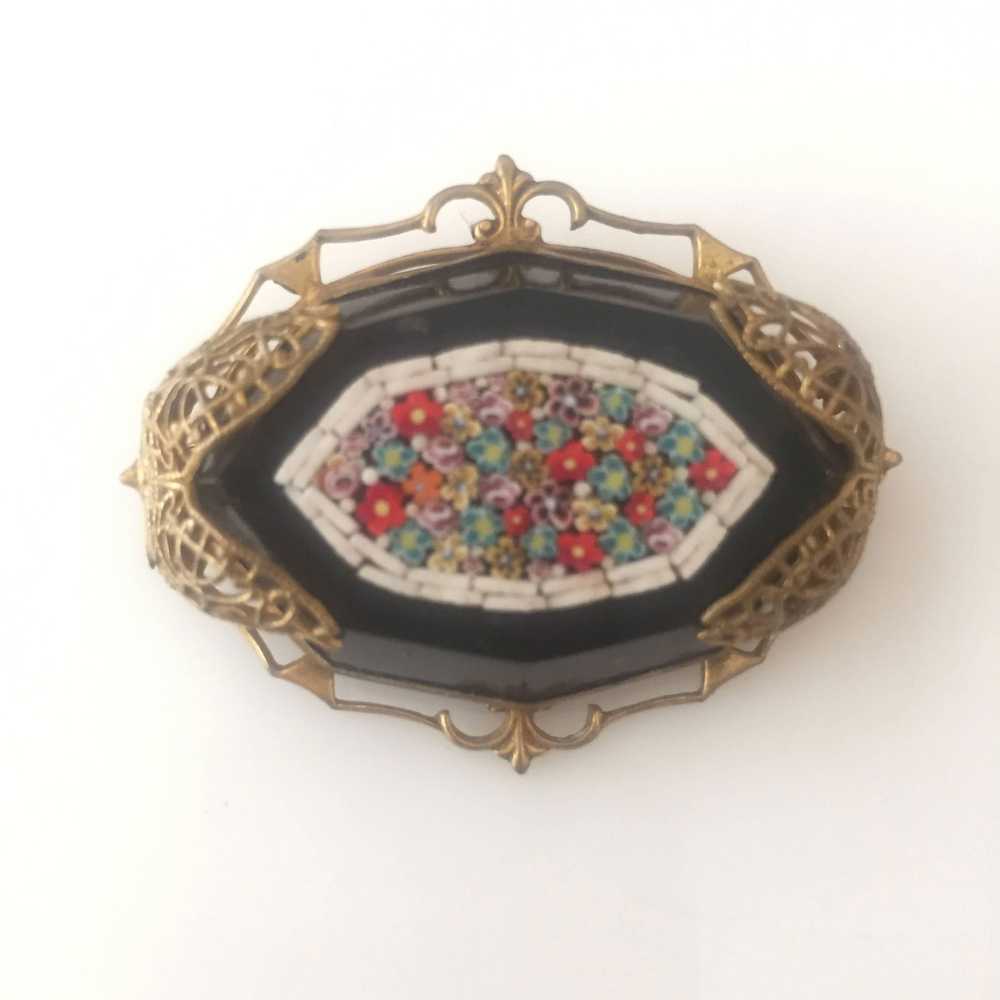 Late Victorian Murano Glass Mosaic on Black Jet S… - image 2