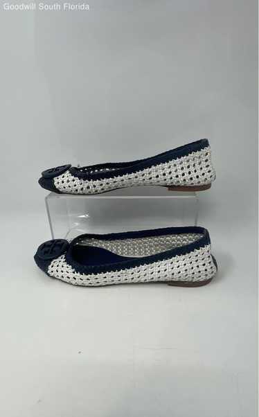 Tory Burch Womens Pasadena Blue White Woven Slip-O