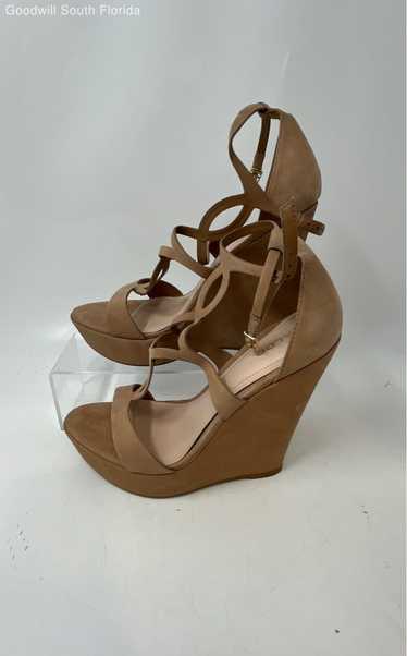 Aldo Womens Beige Leather Open Toe Wedge Platform 