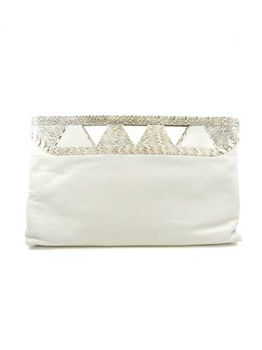 Cream Snakeskin Trimmed Cutout Clutch