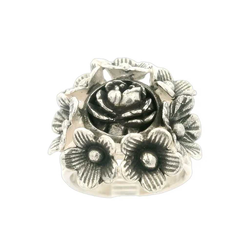 Sterling Silver 3D Detailed Flower Cluster Wide G… - image 6