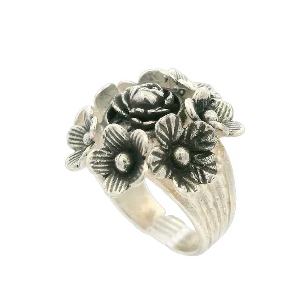 Sterling Silver 3D Detailed Flower Cluster Wide G… - image 7