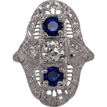 Art Deco Platinum Diamond and Sapphire Ring