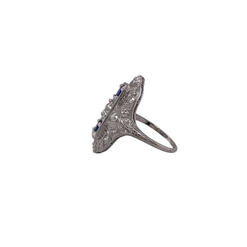 Art Deco Platinum Diamond and Sapphire Ring - image 2