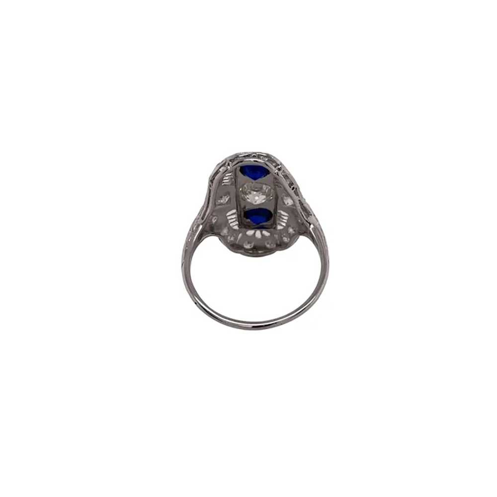 Art Deco Platinum Diamond and Sapphire Ring - image 3