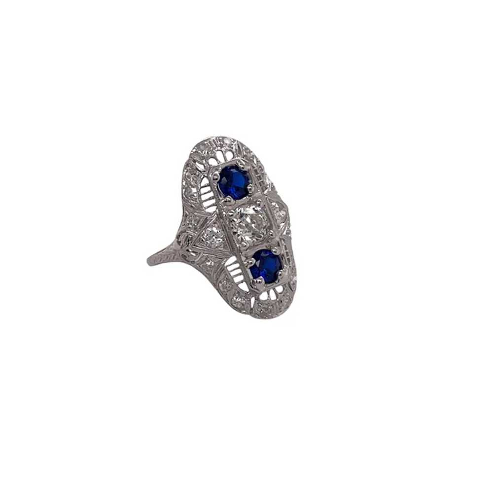 Art Deco Platinum Diamond and Sapphire Ring - image 4