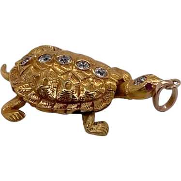 Antique 18K Yellow Gold Diamond Turtle Pendant