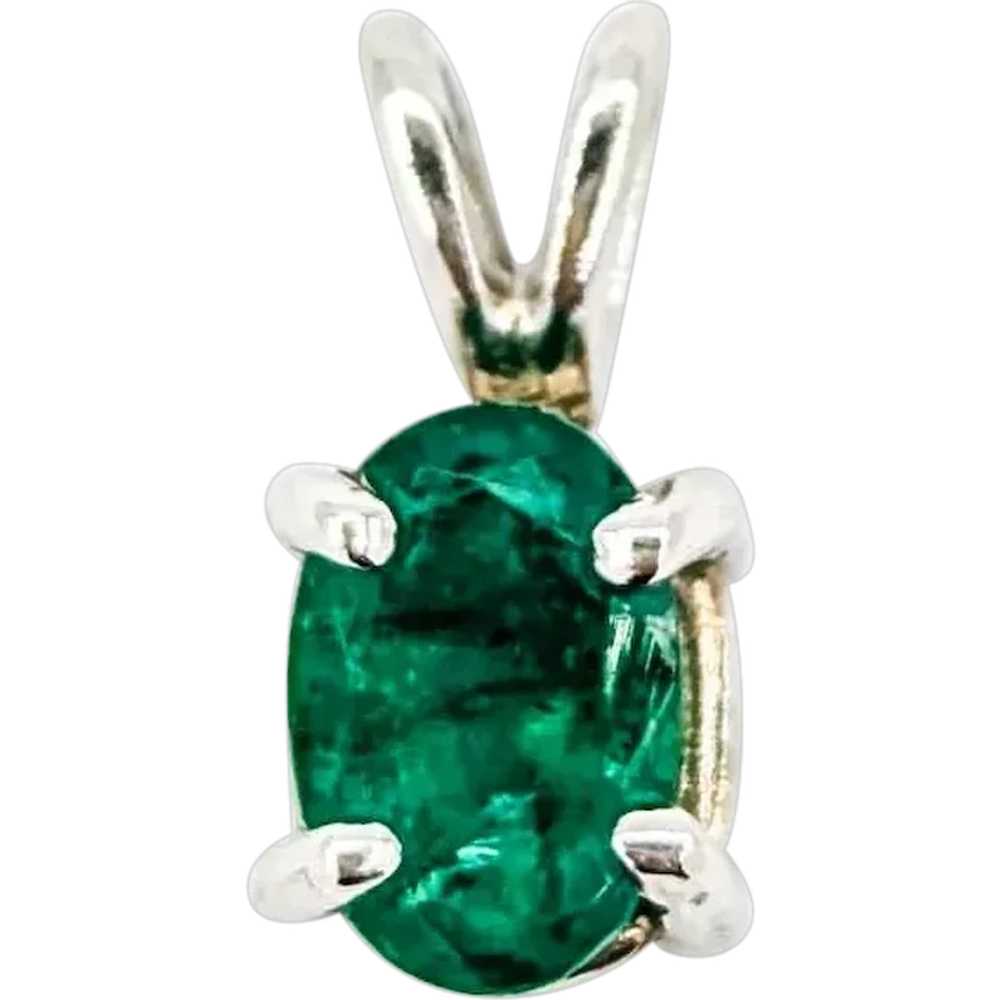 Emerald and Diamond Pendant in 14k White Gold - image 1