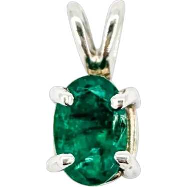 Emerald and Diamond Pendant in 14k White Gold - image 1