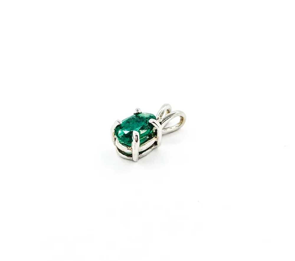 Emerald and Diamond Pendant in 14k White Gold - image 3