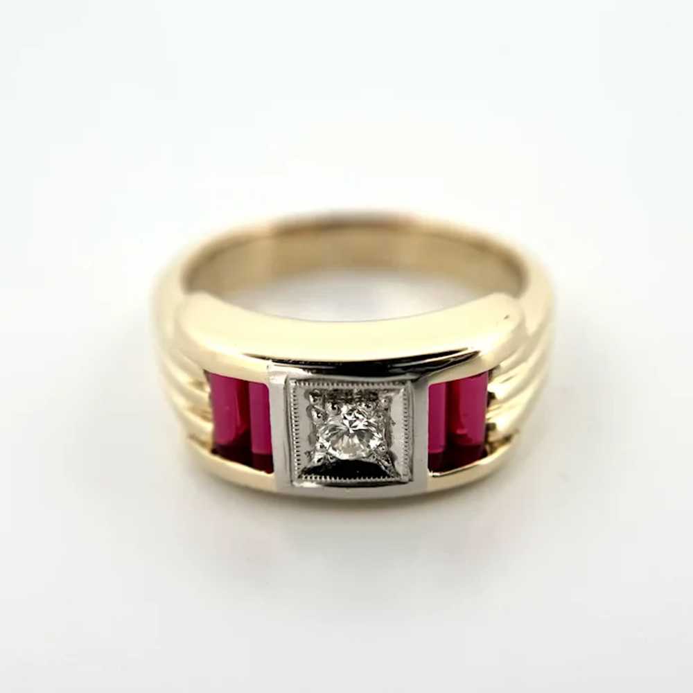 Vintage Men's 14K YG Round Cut Diamond and Ruby B… - image 4