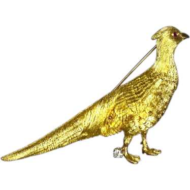 Vintage 18K Gold and Diamond Pheasant Brooch