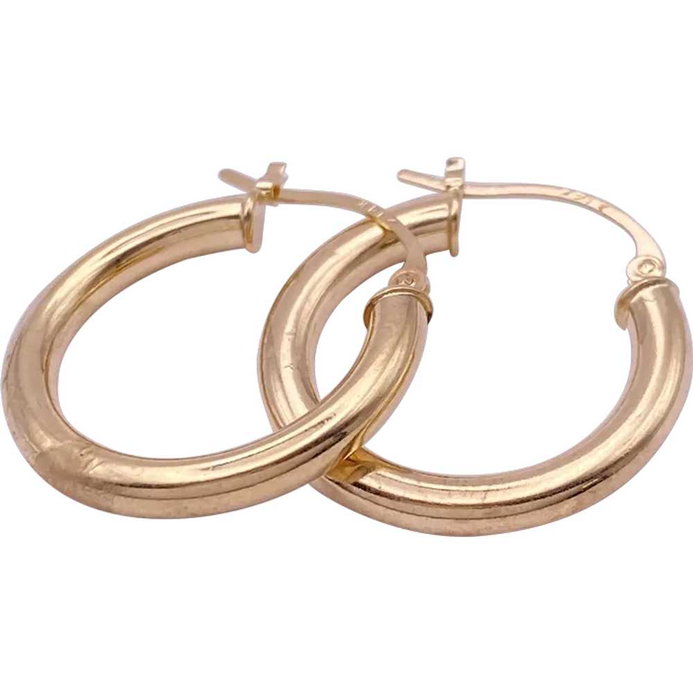 Classic Tubular Hoop Earrings 14K Gold 15/16" Len… - image 1