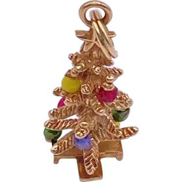 Vintage Christmas Tree Charm 14K Gold Three-Dimens