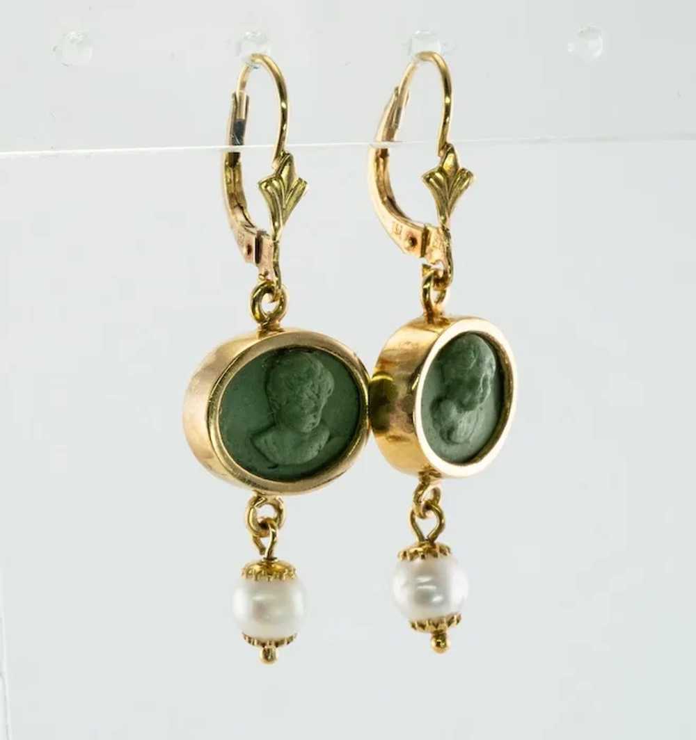 Cherub Angel Cameo Pearl Lava Earrings 18K Gold - image 8