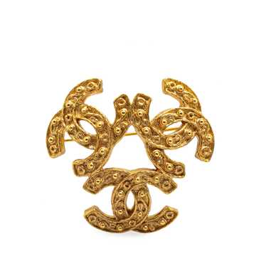 Gold Chanel Gold Plated Triple CC Brooch