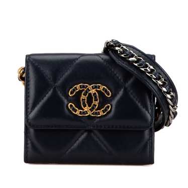 Black Chanel Lambskin 19 Flap Coin Purse With Chai