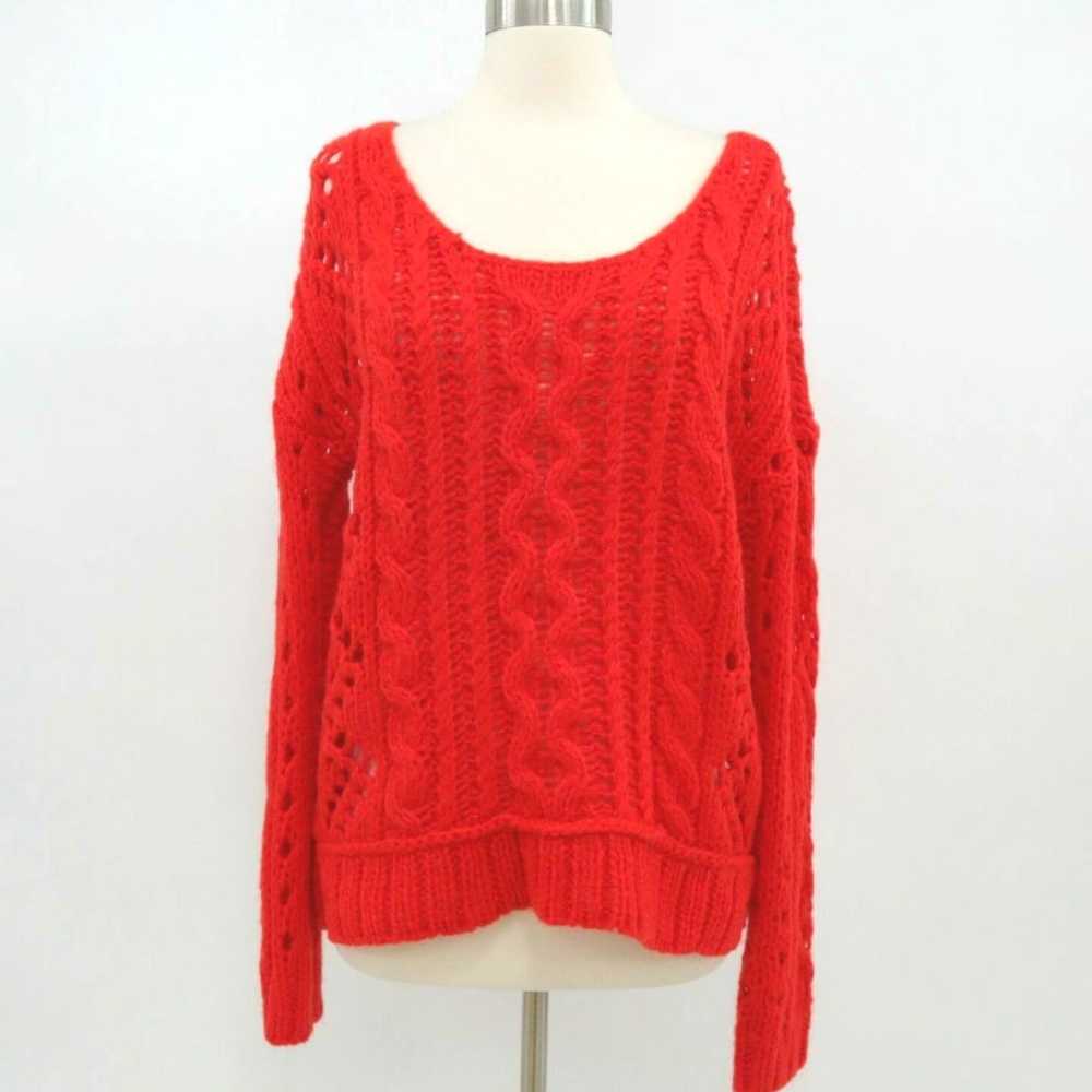 Free People Coral Red Chunky Cable Knit Wool Pull… - image 1