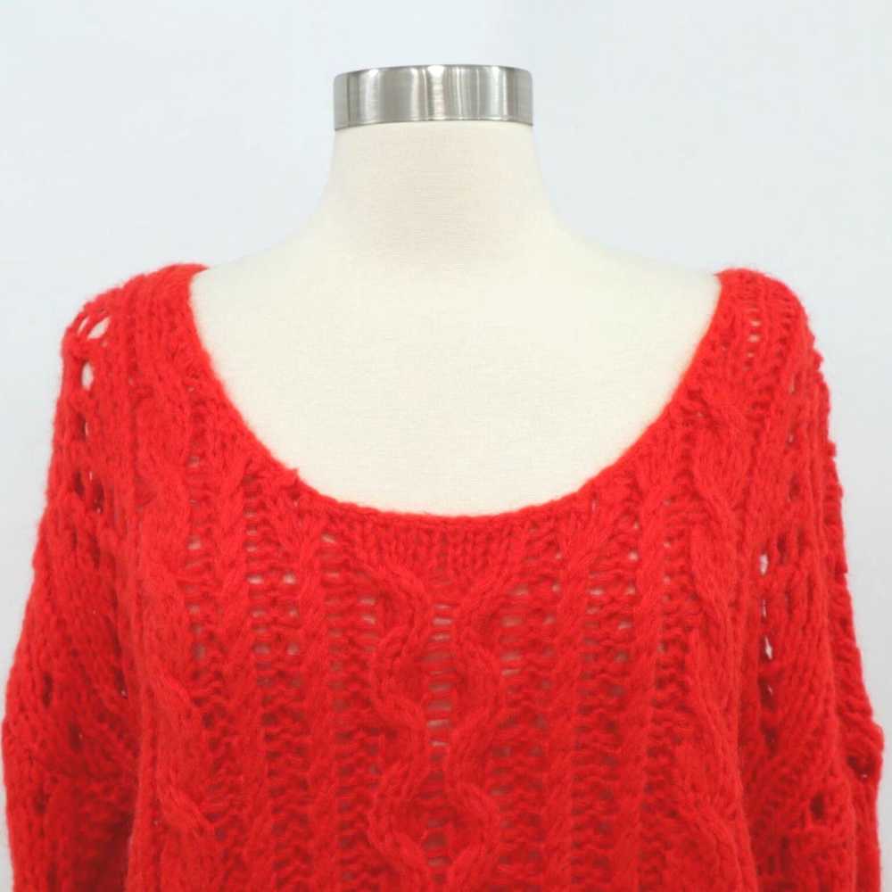 Free People Coral Red Chunky Cable Knit Wool Pull… - image 2