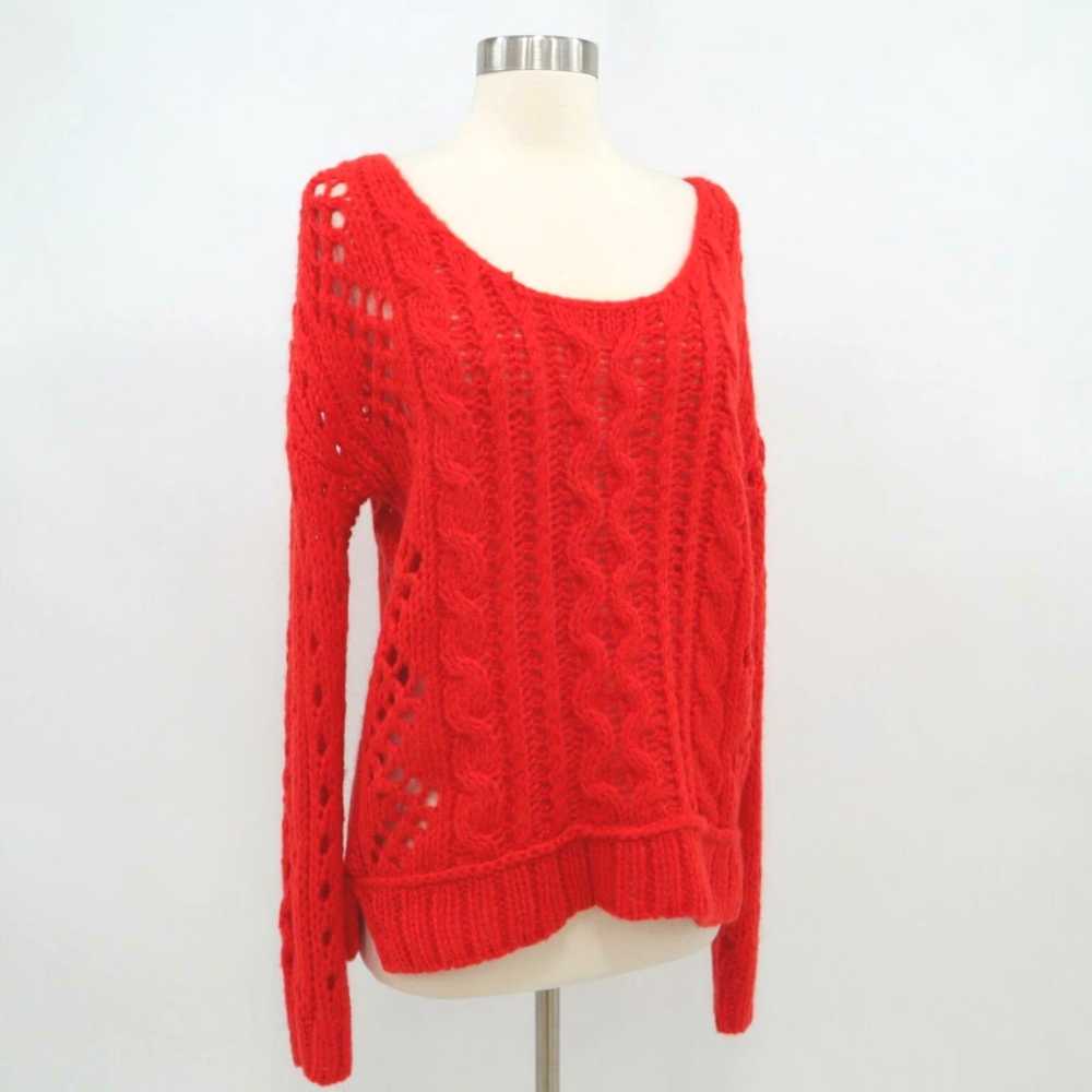 Free People Coral Red Chunky Cable Knit Wool Pull… - image 3