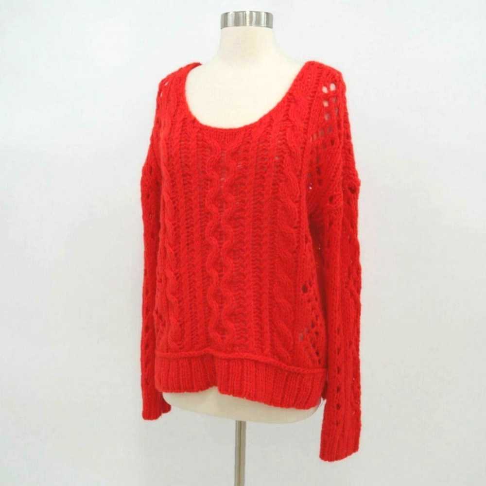 Free People Coral Red Chunky Cable Knit Wool Pull… - image 5