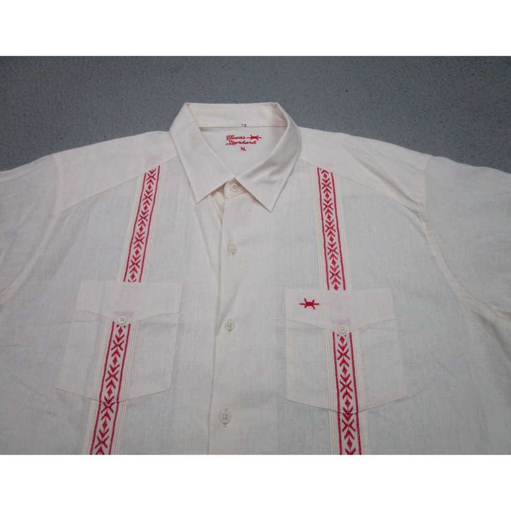 Vintage Mens XL Ivory Red Cuban Embroidered Camp … - image 2