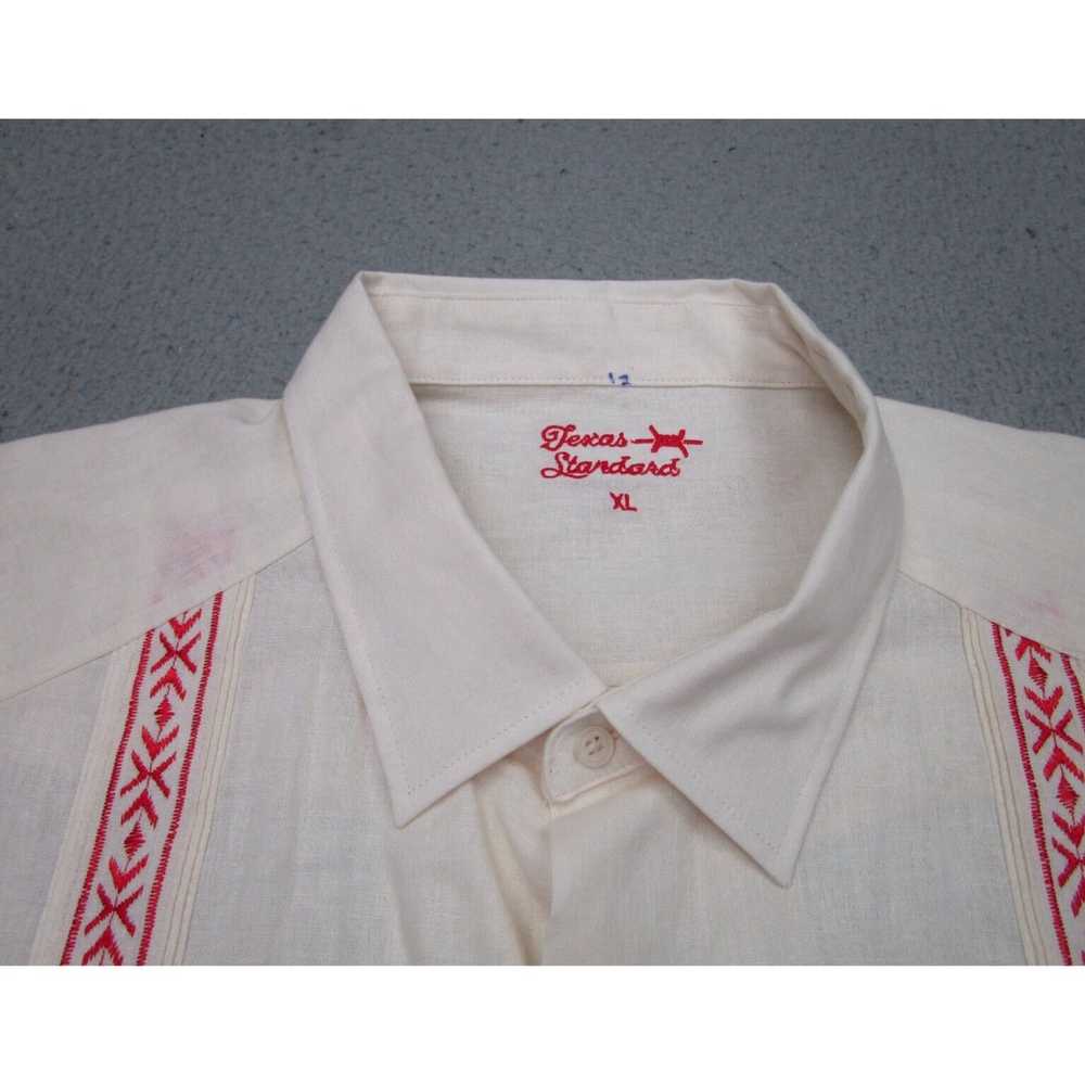 Vintage Mens XL Ivory Red Cuban Embroidered Camp … - image 3