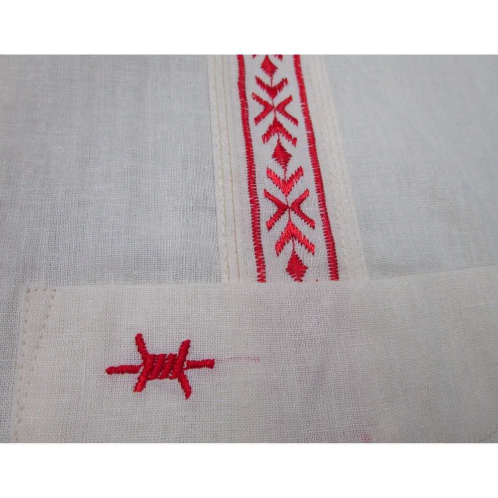 Vintage Mens XL Ivory Red Cuban Embroidered Camp … - image 4