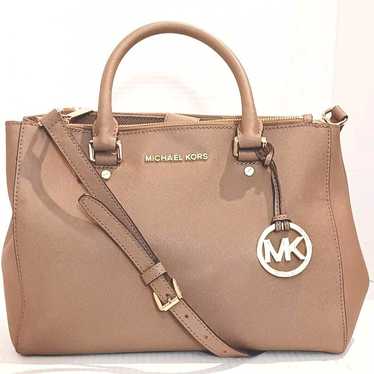 Michael Kors beige Saffiano Leather Sutton Satchel