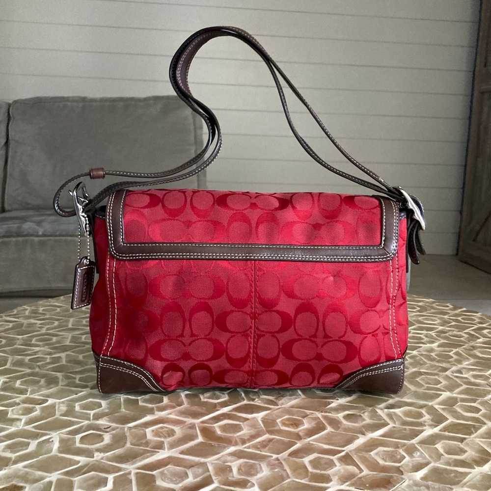 Coach Hampton Brown & Red Signature Jacquard Flap… - image 2