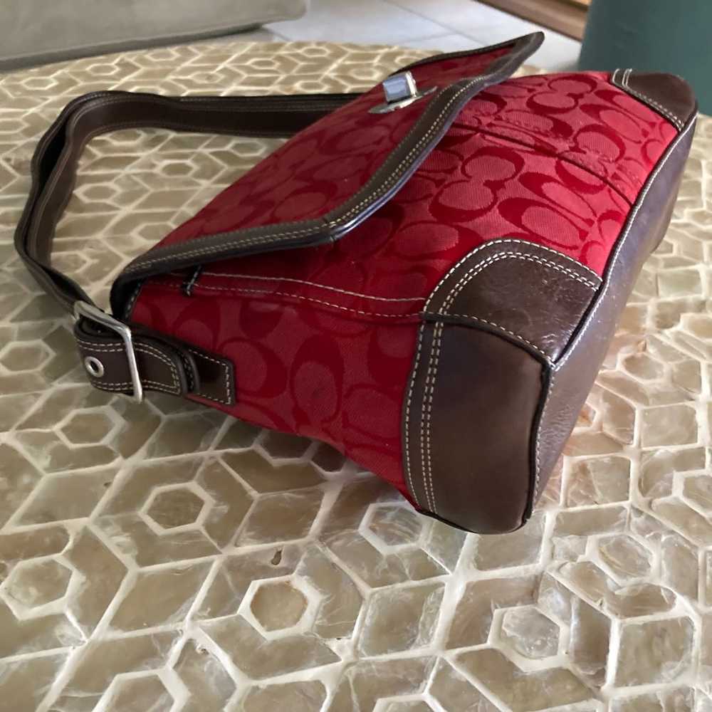 Coach Hampton Brown & Red Signature Jacquard Flap… - image 4