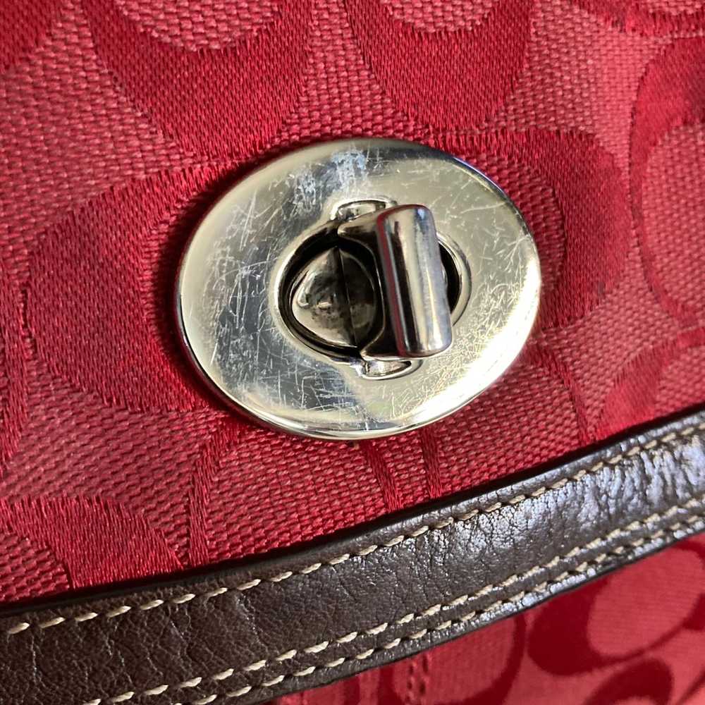 Coach Hampton Brown & Red Signature Jacquard Flap… - image 8